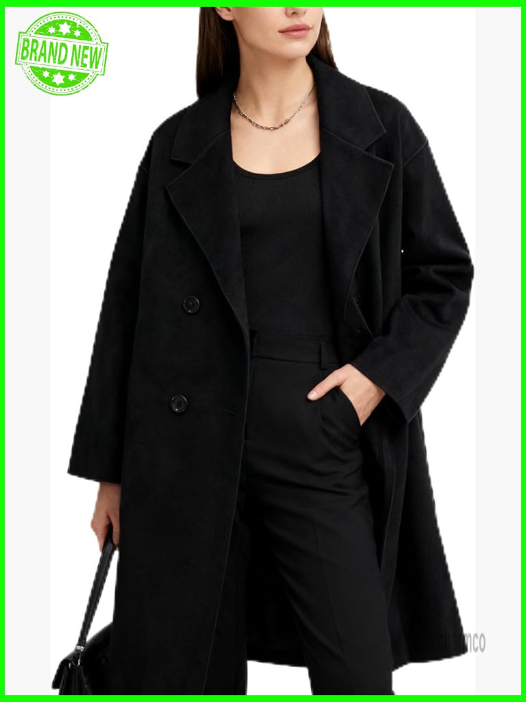 Long Wool Pea Coat Double Breasted Notched Lapel Trench Coat Winter